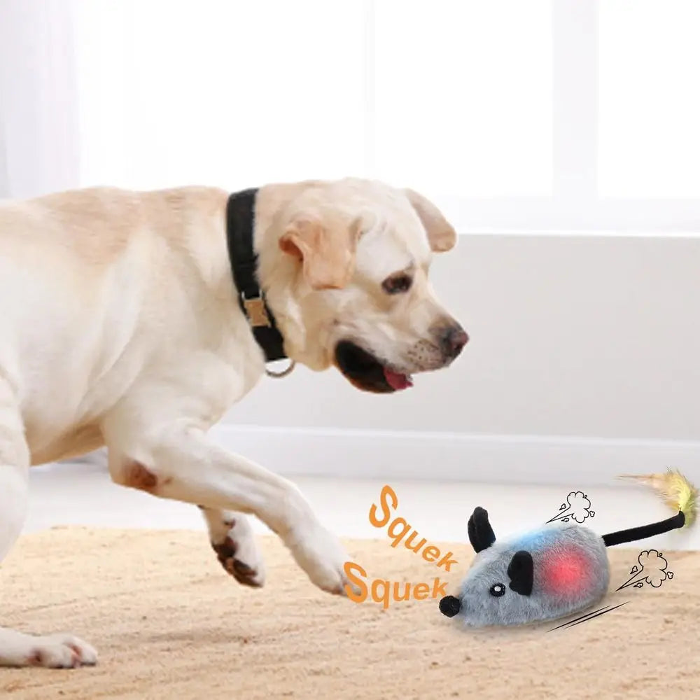 Interactive Dog Toys Mouse, Squeaky Mice with Lights & Auto-Turn, Rechargeable Moving Dog Toys for Small/Medium/Large Dogs & Cat