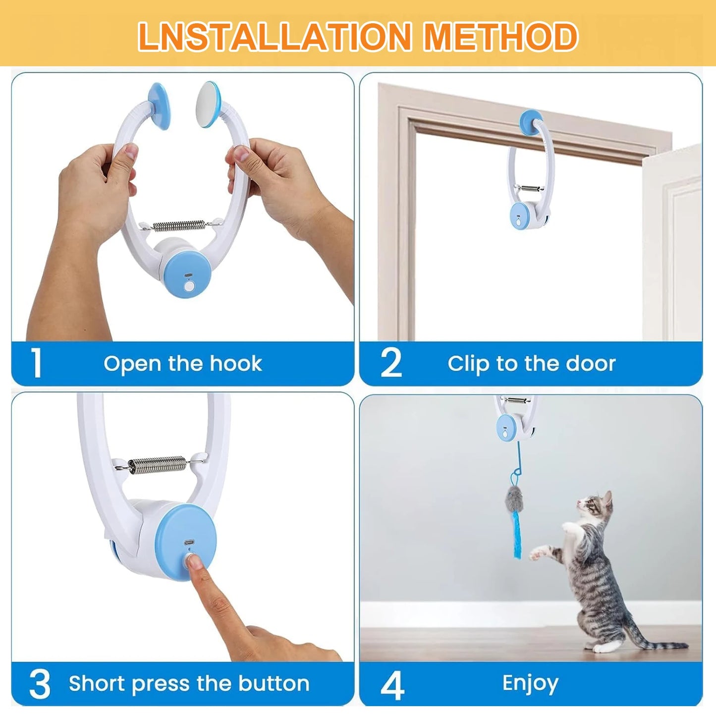 Teaser Electronic Self Play Feather Cat String Toy with 3 Catnip Mice Independent Play Hanging Door Cat Toys for Bored Cats