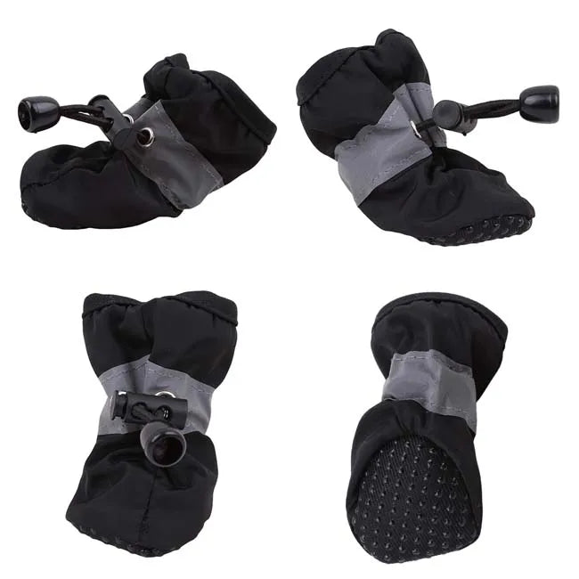4Pcs Dog Boots Waterproof Non-slip Sole with Reflective Strip Adjustable Drawstring Soft Breathable Lining for Small Medium Dogs