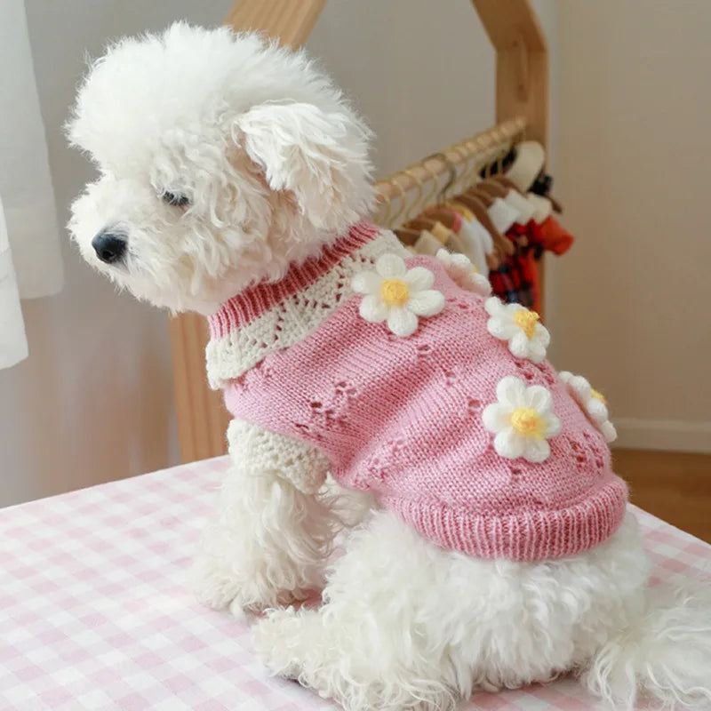 Dog Cute Sweater Warm Pet Sweater Knitted Flowers Blossoming Dog Sweaters For Dogs