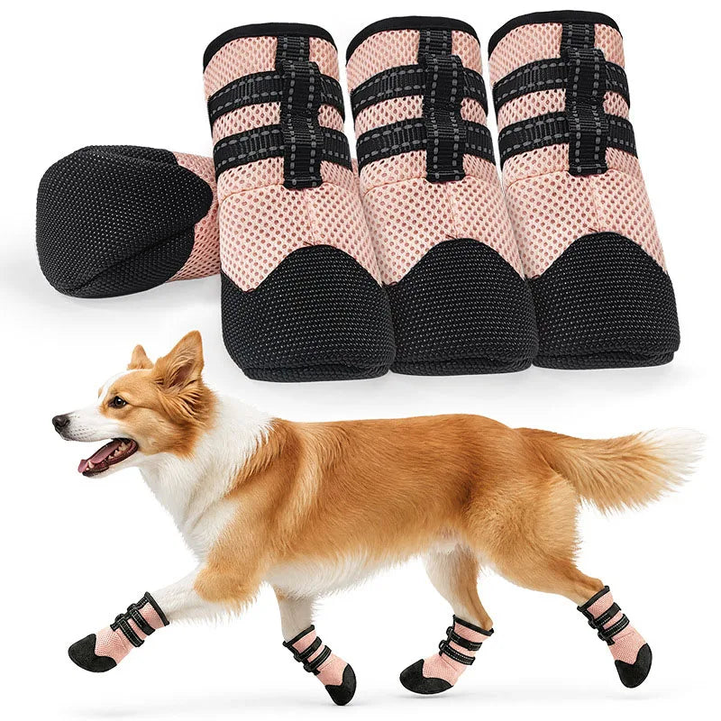 Summer Anti-Slip Breathable Dog Boots Heat Resistant Adjustable Straps Paw Protector Dog Shoes for Medium Large Dogs Walking