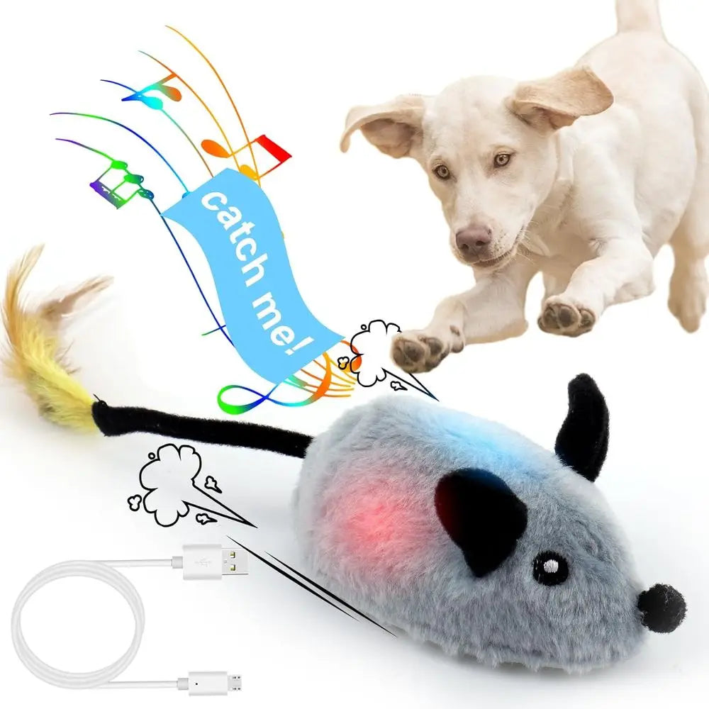 Interactive Dog Toys Mouse, Squeaky Mice with Lights & Auto-Turn, Rechargeable Moving Dog Toys for Small/Medium/Large Dogs & Cat