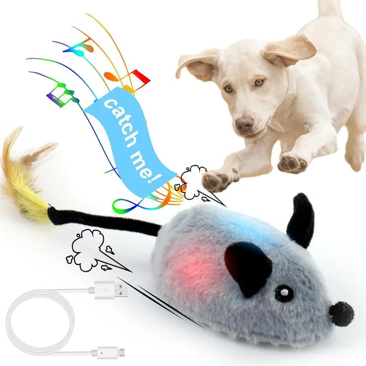 Interactive Dog Toys Mouse, Squeaky Mice with Lights & Auto-Turn, Rechargeable Moving Dog Toys for Small/Medium/Large Dogs & Cat