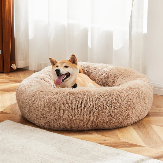 JHK Calming Round Dog Bed – Fluffy Plush, Non-Slip, Washable