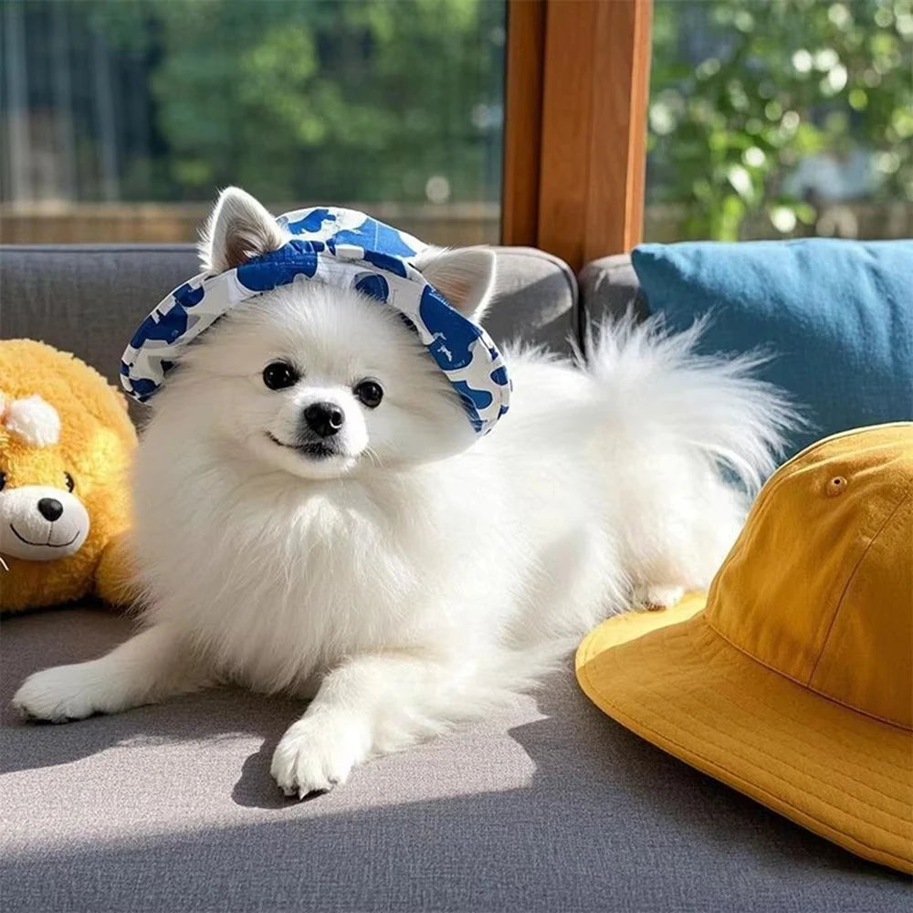 Adjustable Dog Hat Cute Print Cap for Puppies and Small Breeds, Pet Sun Protection Hat for Walking Outdoor Activities