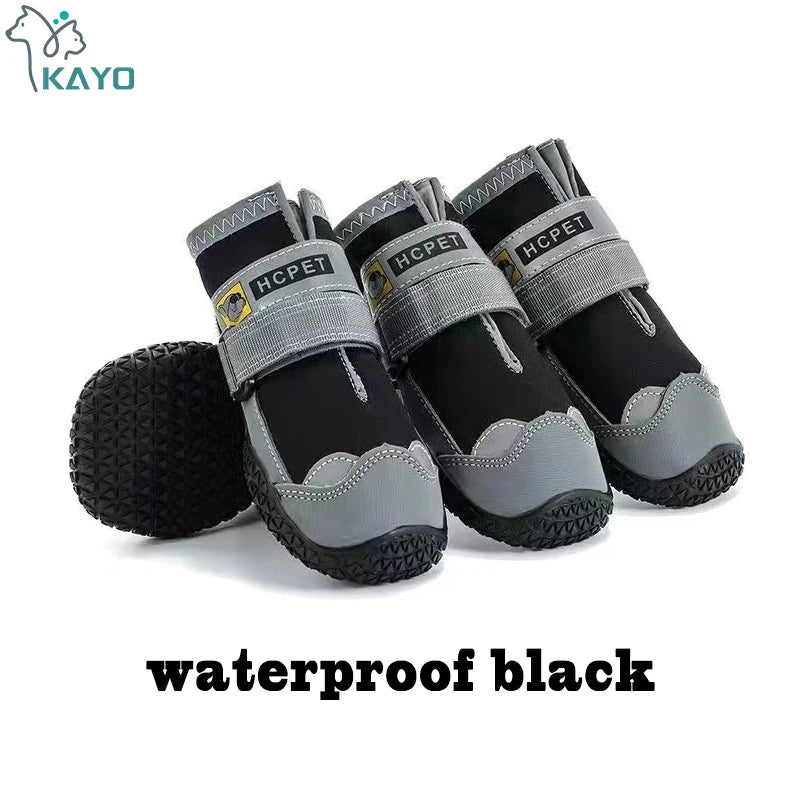 4pcs/set Pet Dog Shoes Reflective Waterproof Dog Boots Warm Snow Rain Pets Booties Anti-slip Socks Footwear For Medium Large Dog