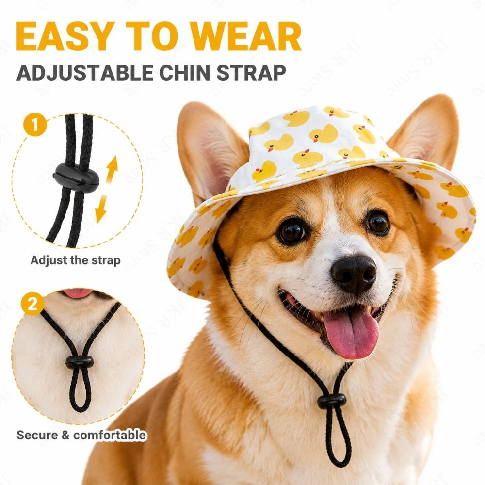 Adjustable Dog Hat Cute Print Cap for Puppies and Small Breeds, Pet Sun Protection Hat for Walking Outdoor Activities