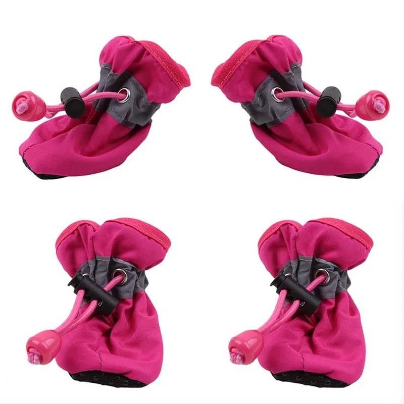 4Pcs Dog Boots Waterproof Non-slip Sole with Reflective Strip Adjustable Drawstring Soft Breathable Lining for Small Medium Dogs