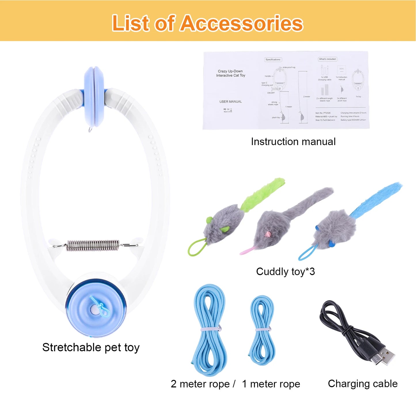 Teaser Electronic Self Play Feather Cat String Toy with 3 Catnip Mice Independent Play Hanging Door Cat Toys for Bored Cats