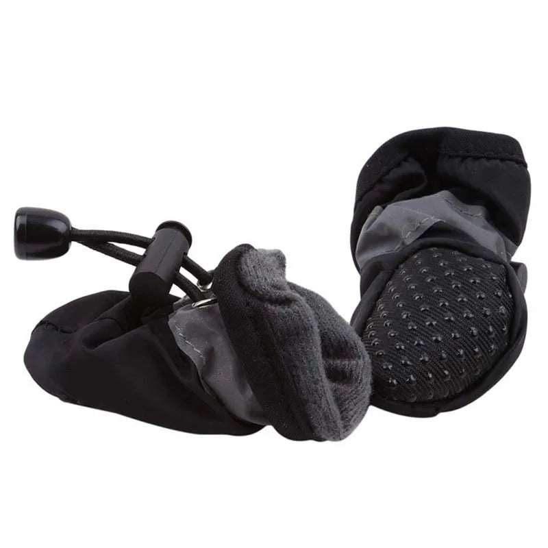 4Pcs Dog Boots Waterproof Non-slip Sole with Reflective Strip Adjustable Drawstring Soft Breathable Lining for Small Medium Dogs