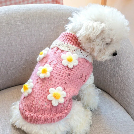 Knitted Flower Dog Sweater – XS to XL