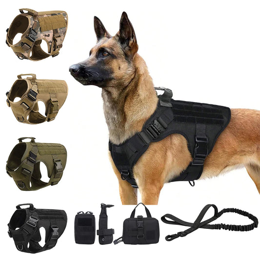 Tactical Dog Harness with Collar & Leash – S to XL