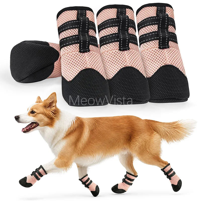 Summer Anti-Slip Breathable Dog Boots Heat Resistant Adjustable Straps Paw Protector Dog Shoes for Medium Large Dogs Walking