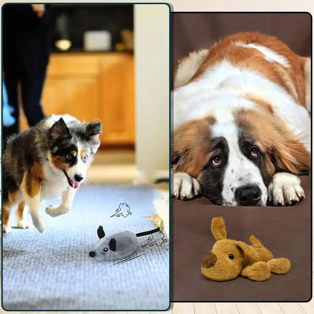 Interactive Dog Toys Mouse, Squeaky Mice with Lights & Auto-Turn, Rechargeable Moving Dog Toys for Small/Medium/Large Dogs & Cat
