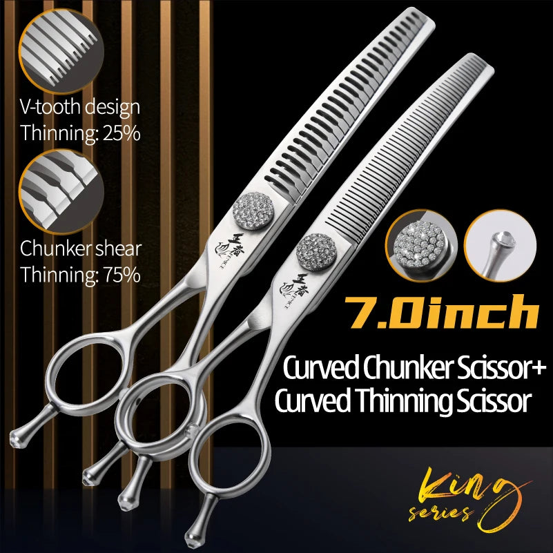 Fenice Dog Grooming Scissors Diamond Screw 7/7.5 Inch Curved Chunker Scissors Thinner Shears for Dog Beauty Scissors