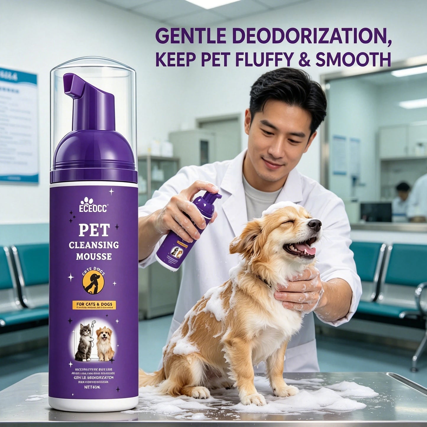 Deodorizing Waterless Pet Dry Wash Mousse No Rinse Cleansing Foam Shampoo Gentle Skin Friendly Hair Clean Care for Cats & Dogs