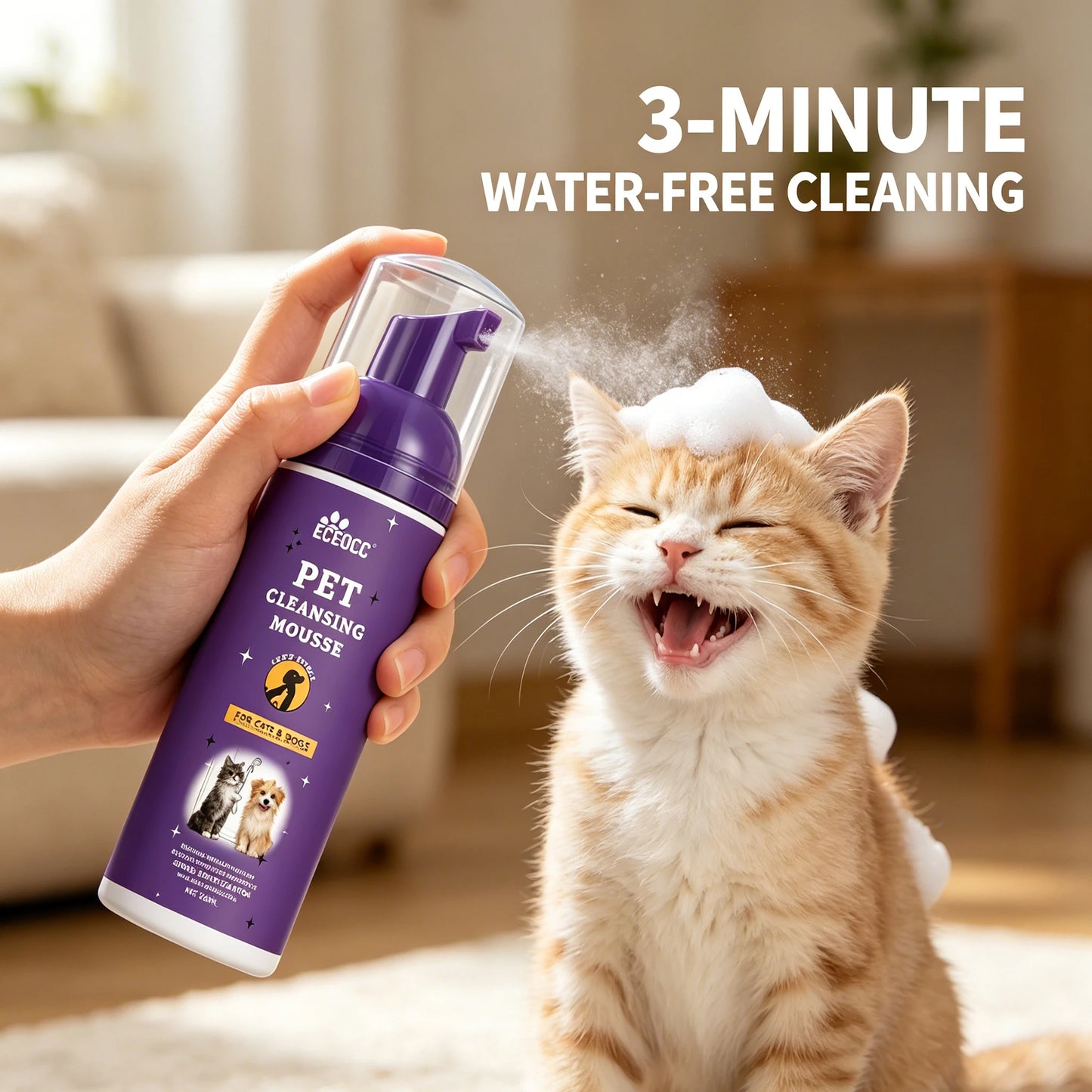 Deodorizing Waterless Pet Dry Wash Mousse No Rinse Cleansing Foam Shampoo Gentle Skin Friendly Hair Clean Care for Cats & Dogs