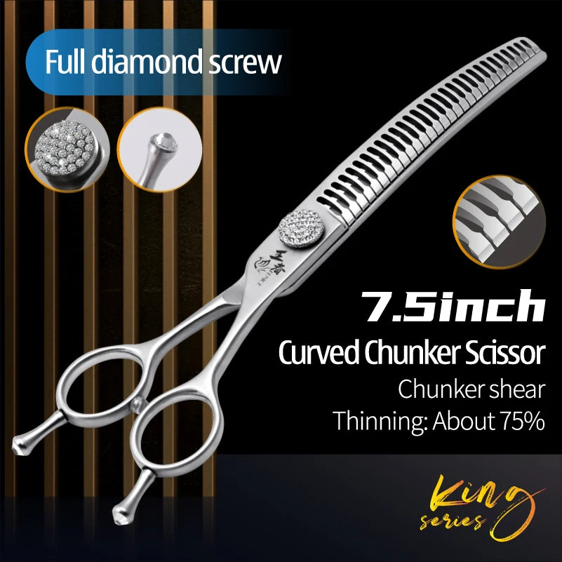 Fenice Dog Grooming Scissors Diamond Screw 7/7.5 Inch Curved Chunker Scissors Thinner Shears for Dog Beauty Scissors