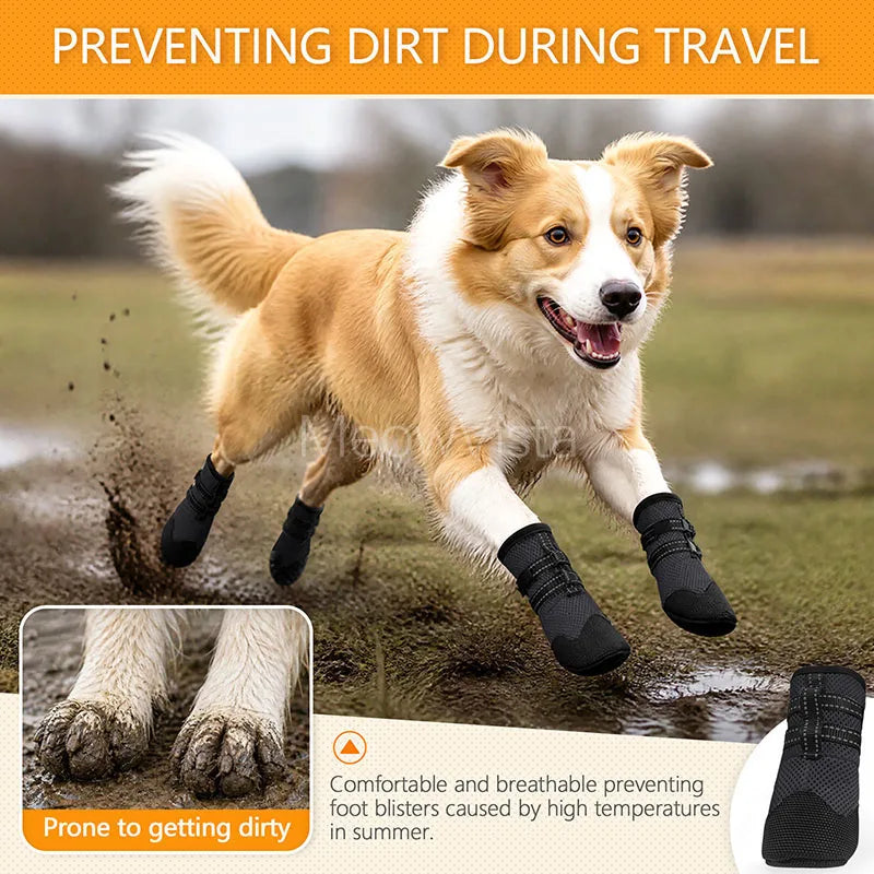 Summer Anti-Slip Breathable Dog Boots Heat Resistant Adjustable Straps Paw Protector Dog Shoes for Medium Large Dogs Walking