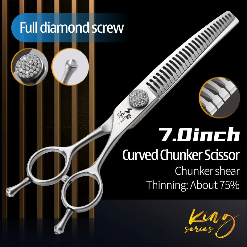 Fenice Dog Grooming Scissors Diamond Screw 7/7.5 Inch Curved Chunker Scissors Thinner Shears for Dog Beauty Scissors