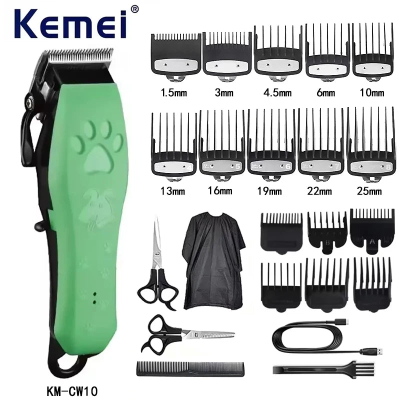 Kemei Pet Grooming Hair Clippers Rechargeable Cat Hair Trimmer for Dogs Professional Electric Rechargeable Cats Shaver KM-cw10