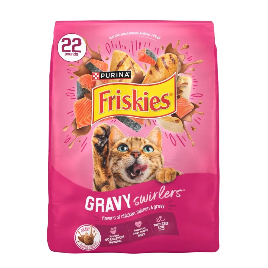 Purina Gravy Swirlers Dry Cat Food Flavors of Chicken, Salmon and Gravy, 22 lb Bag