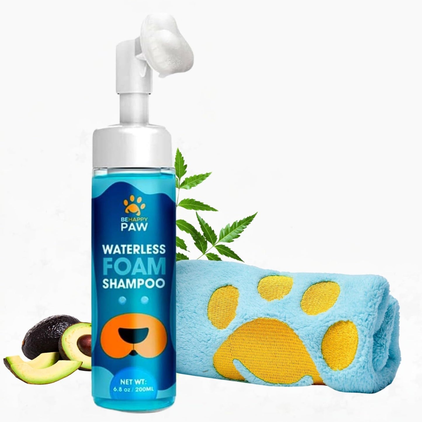 Be Happy Paw Waterless Paw Cleaner Foam with Silicone Brush – 6.8oz