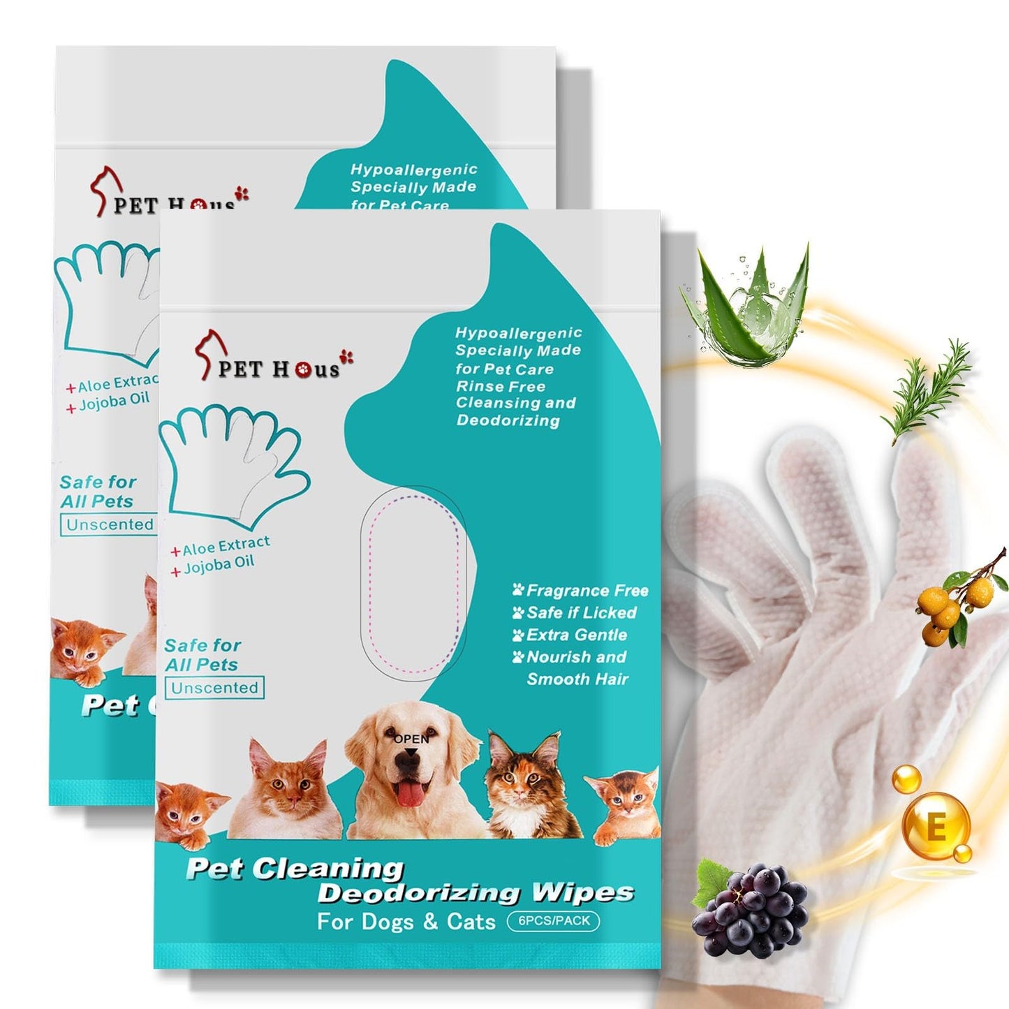 PET Hous Dog Grooming Glove Wipes – 12-Pack