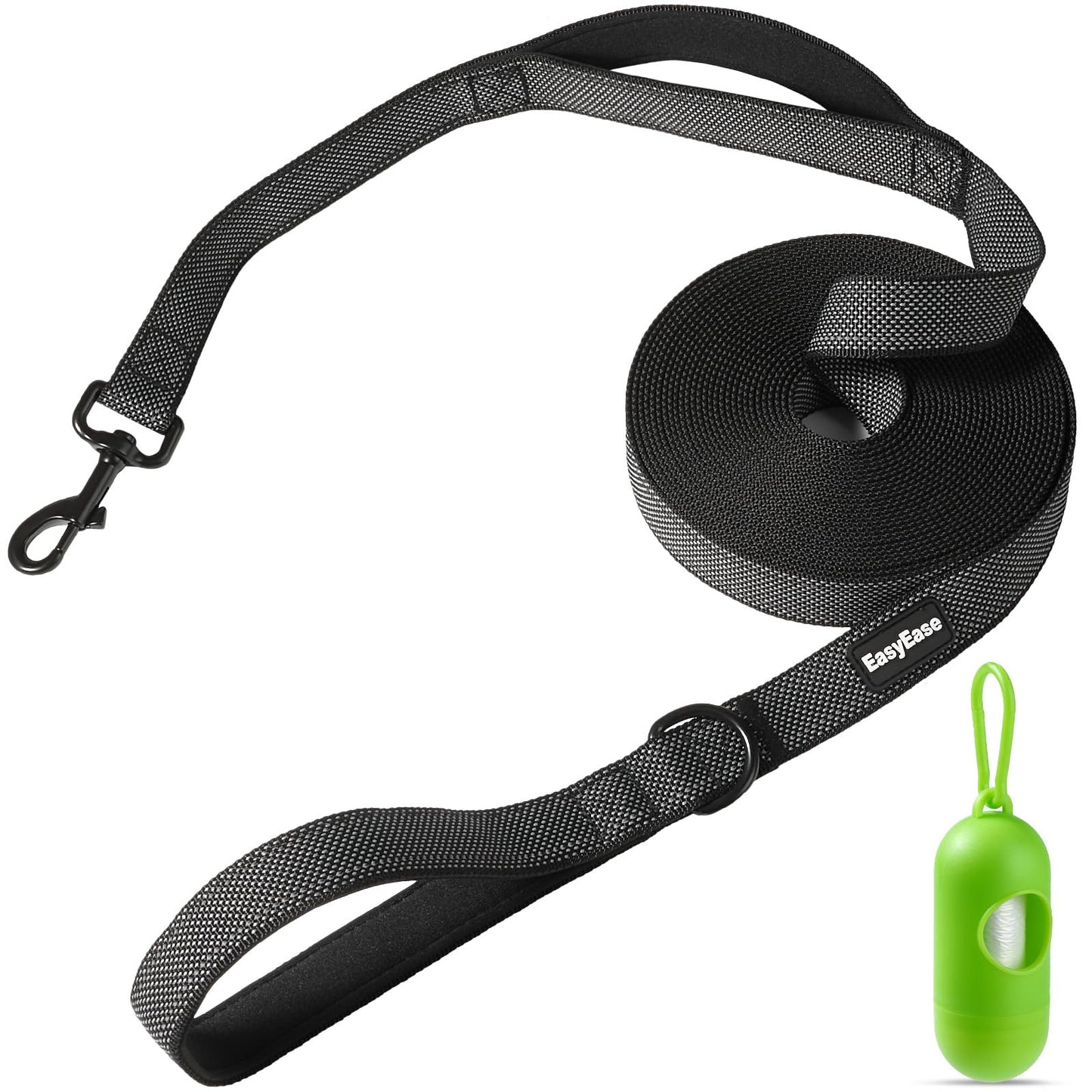 10FT Reflective Dog Training Leash with Dual Padded Handles – Black