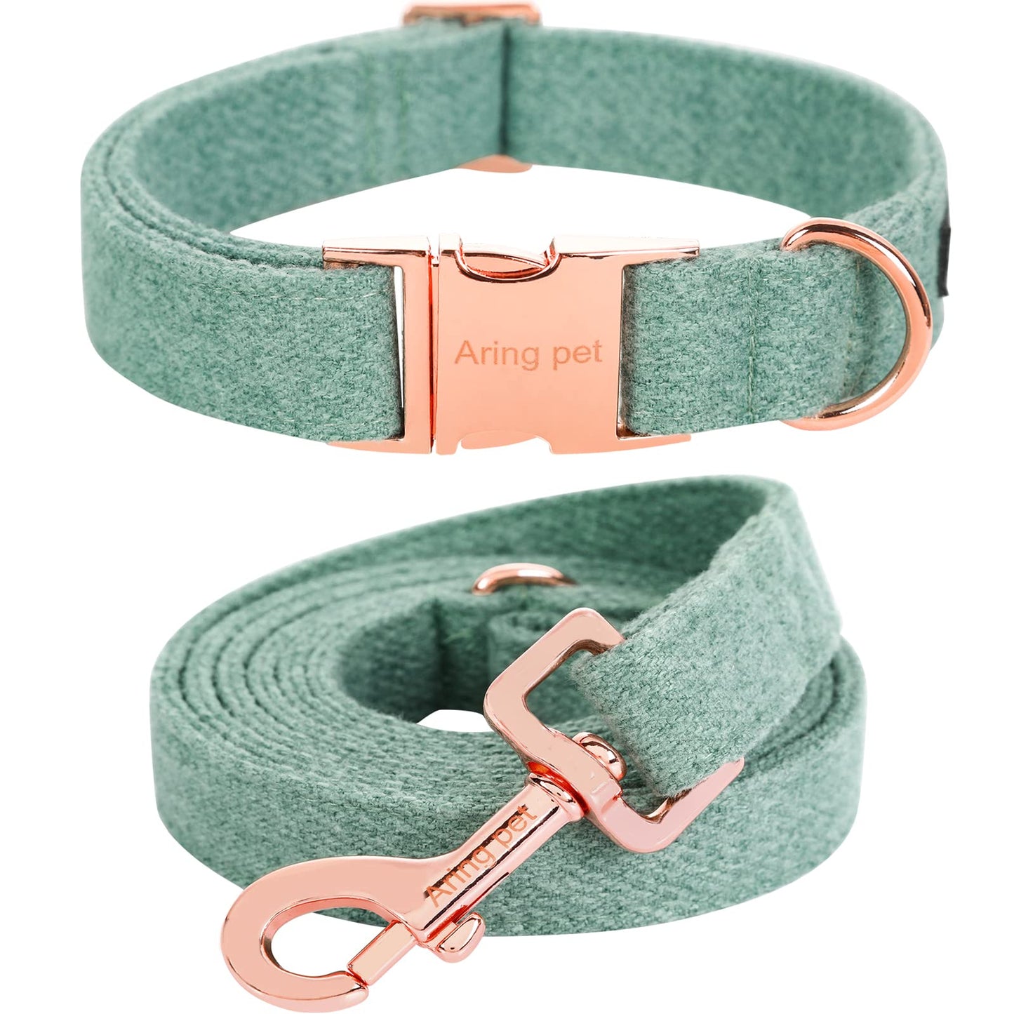 Cotton Dog Collar & Leash Set with Metal Buckle