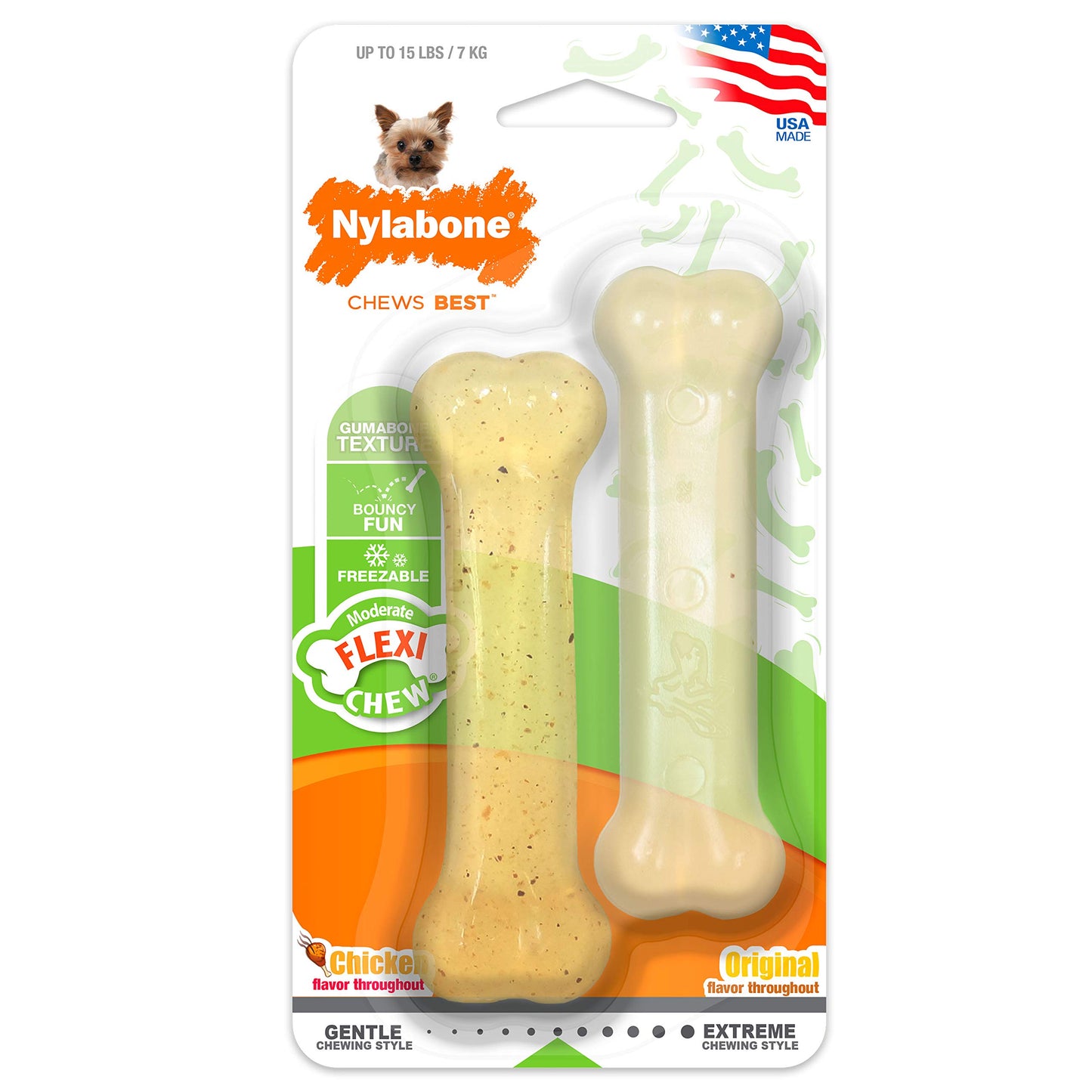 Nylabone FlexiChew Bone Dog Chew Toys Chicken X-Small/Petite (1 Count)