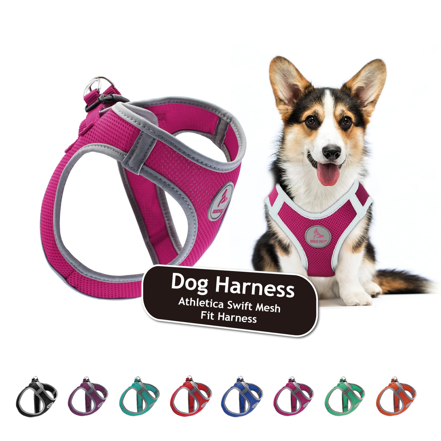 KRUZ PET Reflective Mesh No-Pull Dog Harness – Raspberry Pink, XL