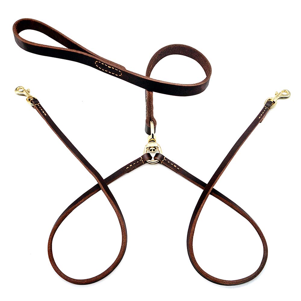 Wellbro Leather Double Dog Leash Coupler – 5 Feet, Brown