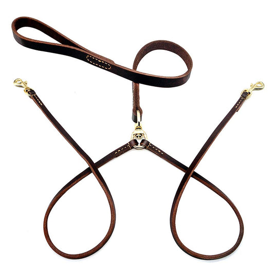 Wellbro Leather Double Dog Leash Coupler – 5 Feet, Brown