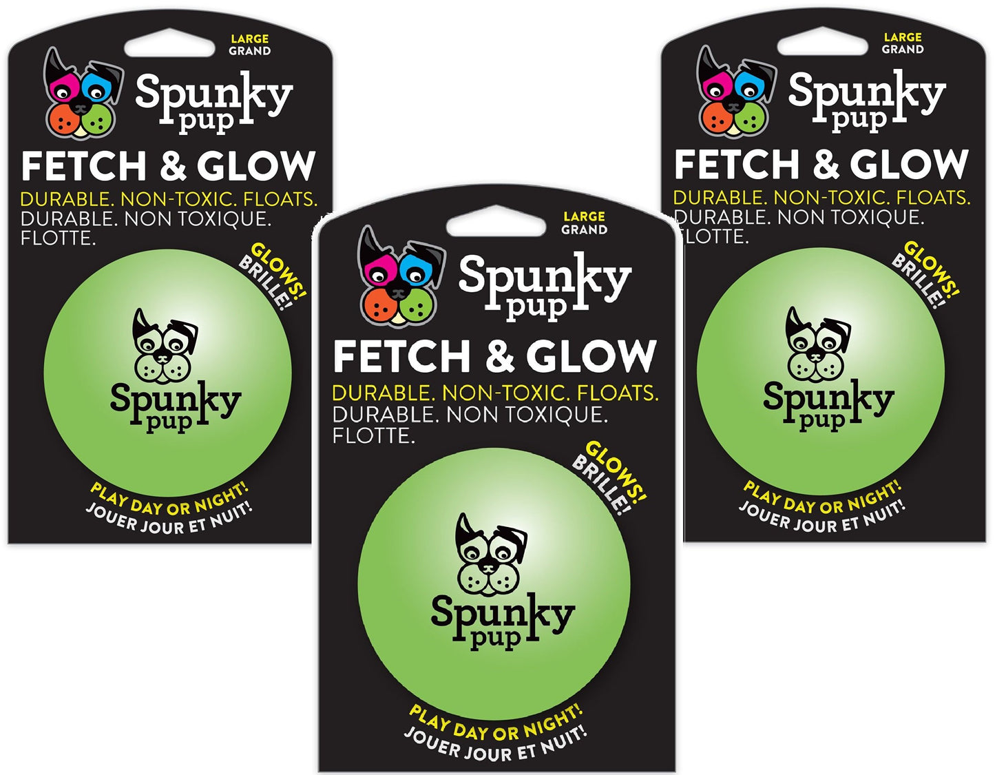 Spunky Pup Fetch & Glow Dog Balls – Large, 3-Pack