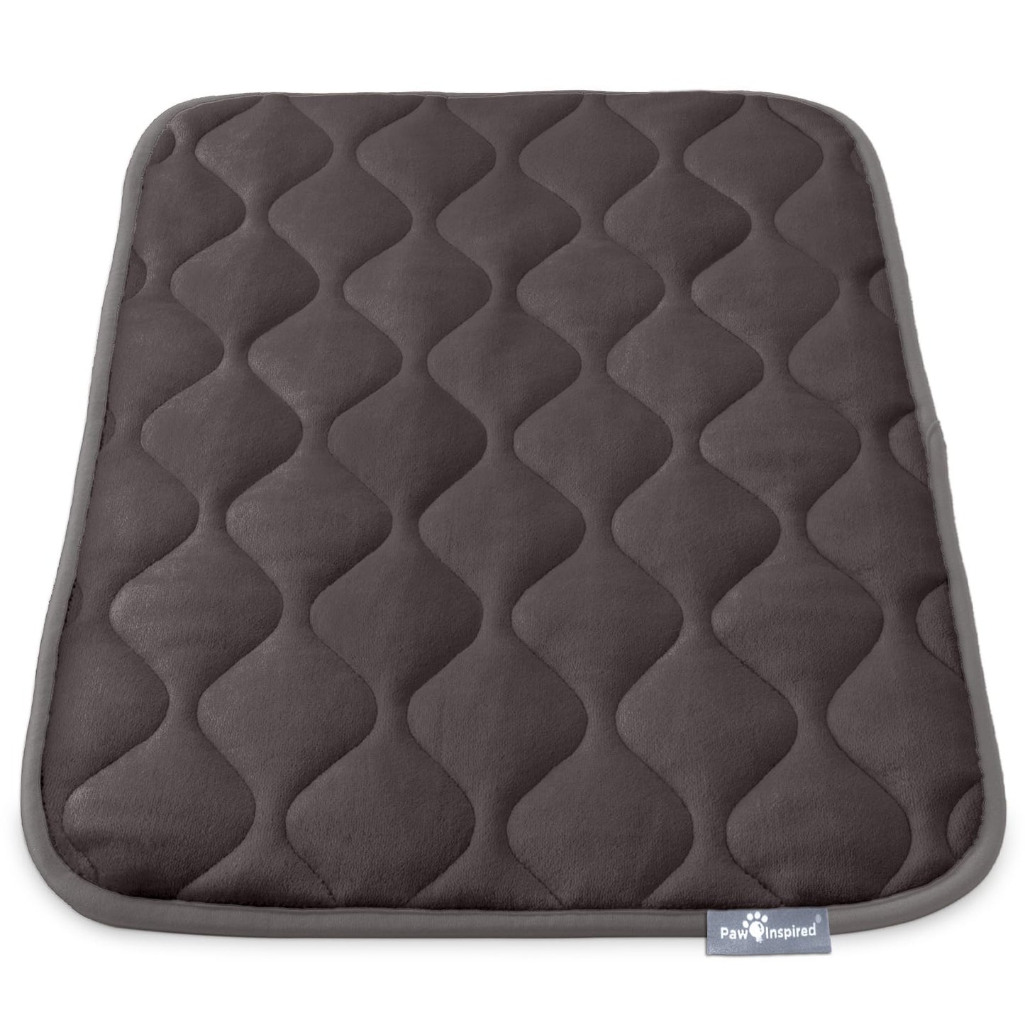 Paw Inspired Washable Padded Crate Mats for Dogs | 29” x 18” Pad Fits 30-inch Kennels | Leakproof Waterproof Bottom Plush Pet Beds (Gray)